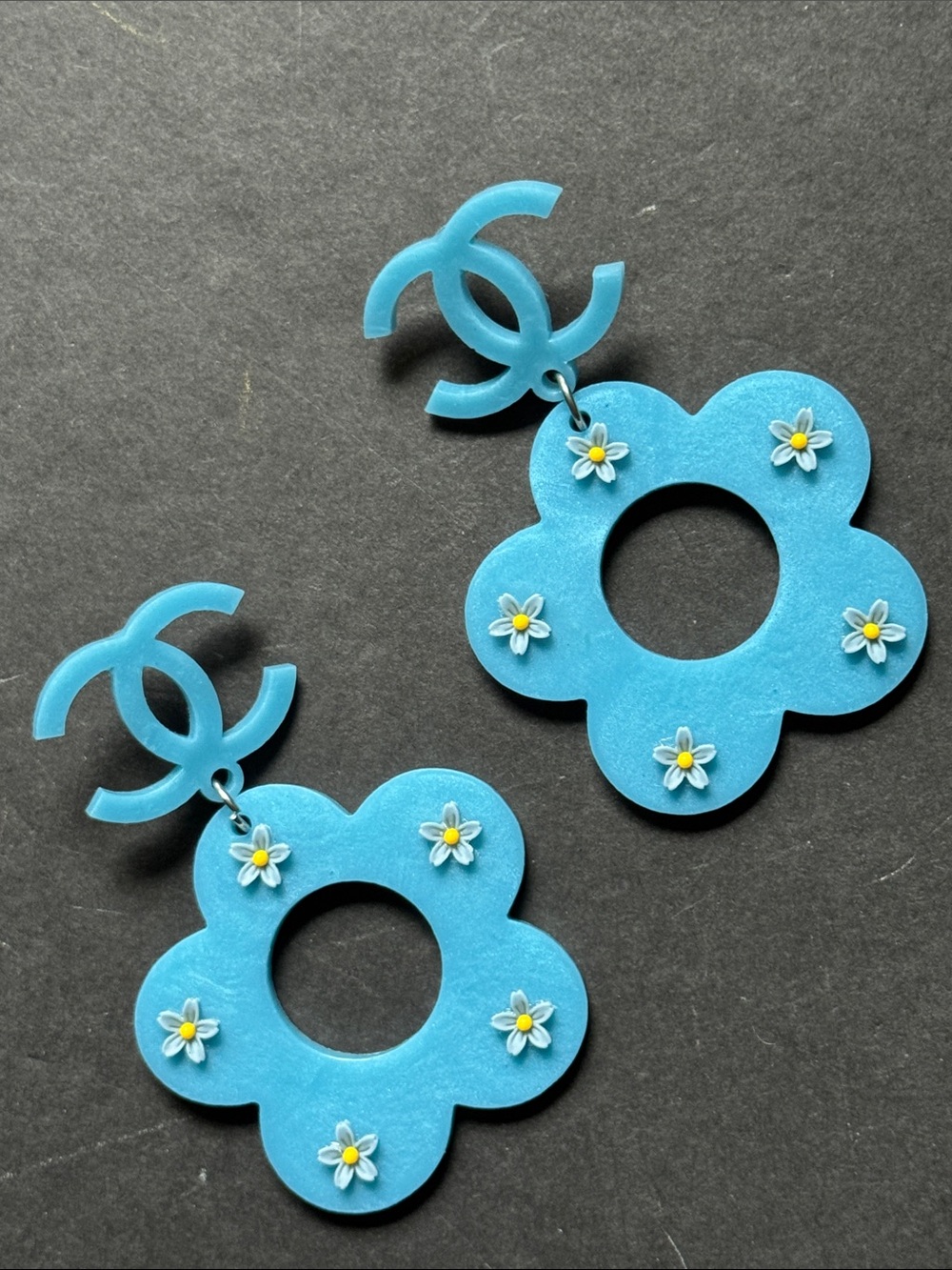 Blue CC Fashion Dangle Floral Earrings - Picture 13 of 14